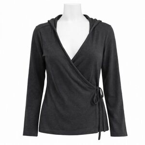 Size S Adidas Women’s Dark Grey Wrap Hoodie Top Long Sleeve Tie Front Shirt